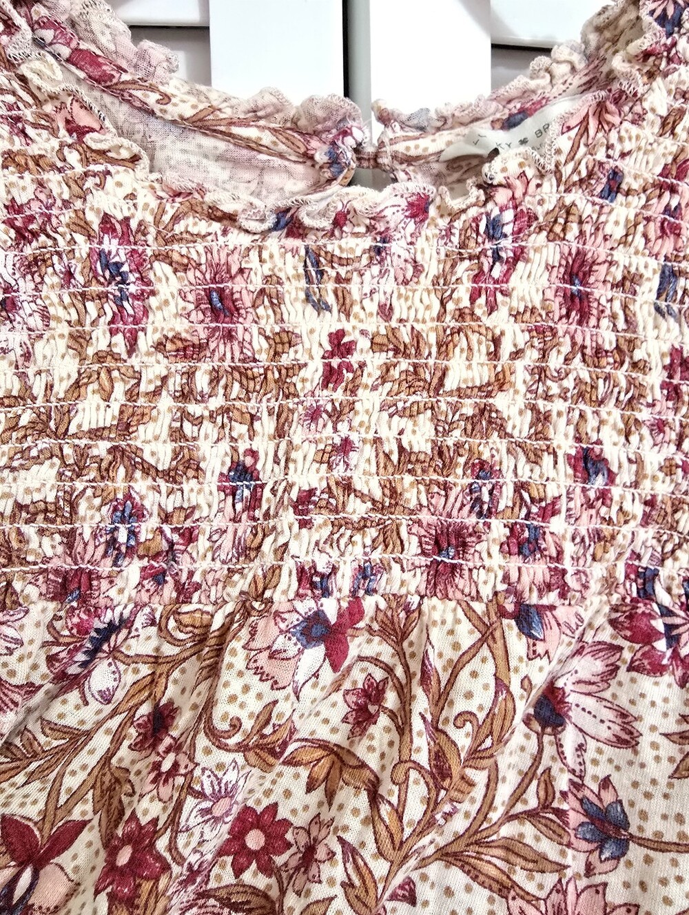Lucky Brand Smocked Top Floral Fall Pattern - Picture 4 of 7